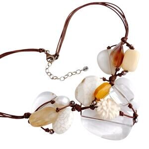 Silpada Sterling Cluster Necklace Quartz Magnesite Calcite Pearl Cord N2201